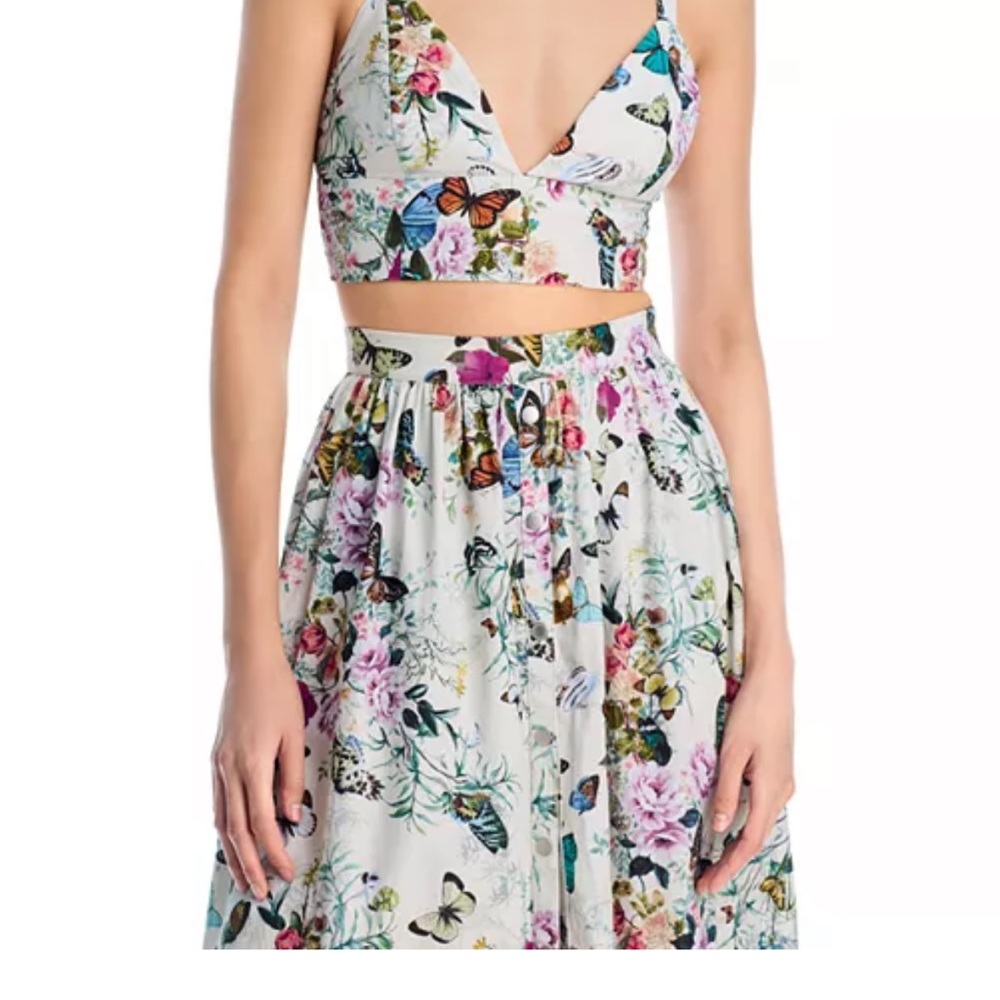 L'AGENCE White Floral & Butterfly Print Maxi Skirt